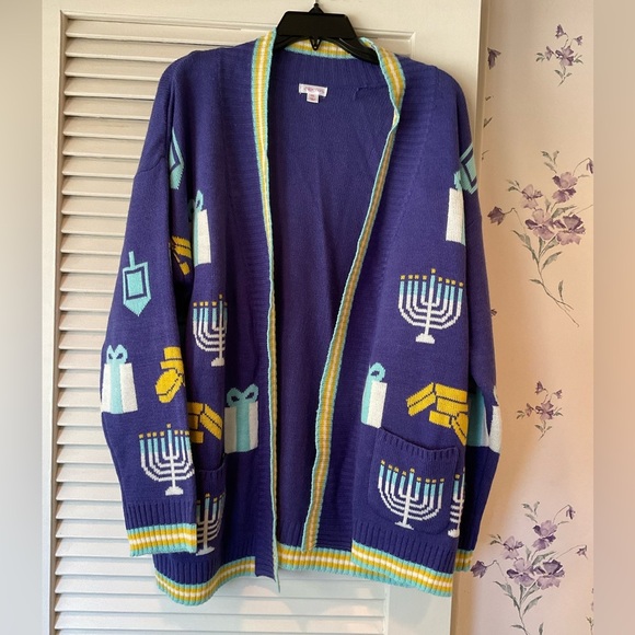 Adorable Xhiliration 100% Acrylic Hanukkah Cardigan in Size XXL - Picture 1 of 5